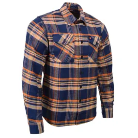 Milwaukee Leather MNG11700 | Men's 'The Wolfman' Blue/Orange Long Sleeve 10.5-Oz Heavy-Duty Cotton Flannel Shirt