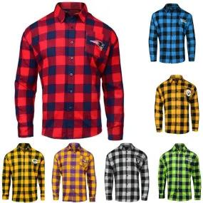 NFL Mens Officially Licensed Long Sleeve Large Check Flannel Shirts - Pick Your Team