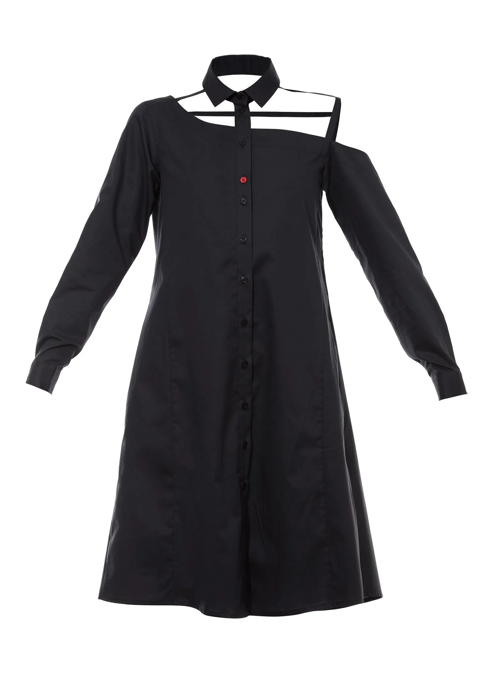 One shoulder shirtdress, black