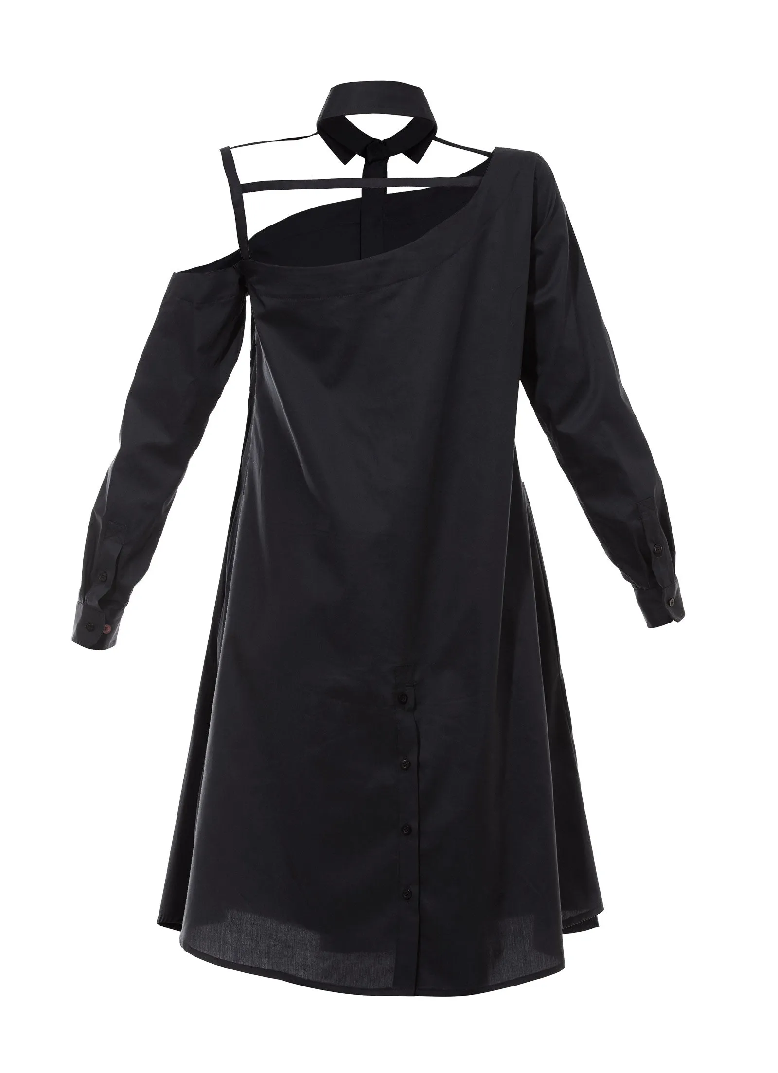 One shoulder shirtdress, black