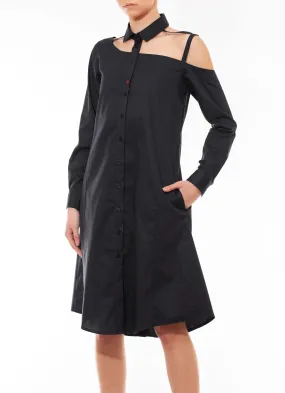 One shoulder shirtdress, black