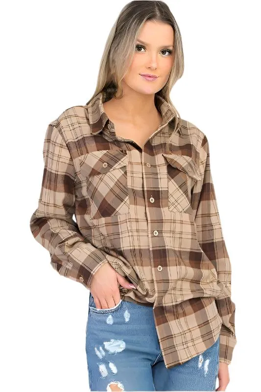 Oversized Checker Plaid Flannel Long Sleeves