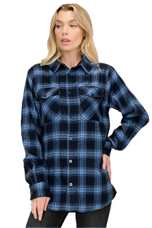 Oversized Checker Plaid Flannel Long Sleeves