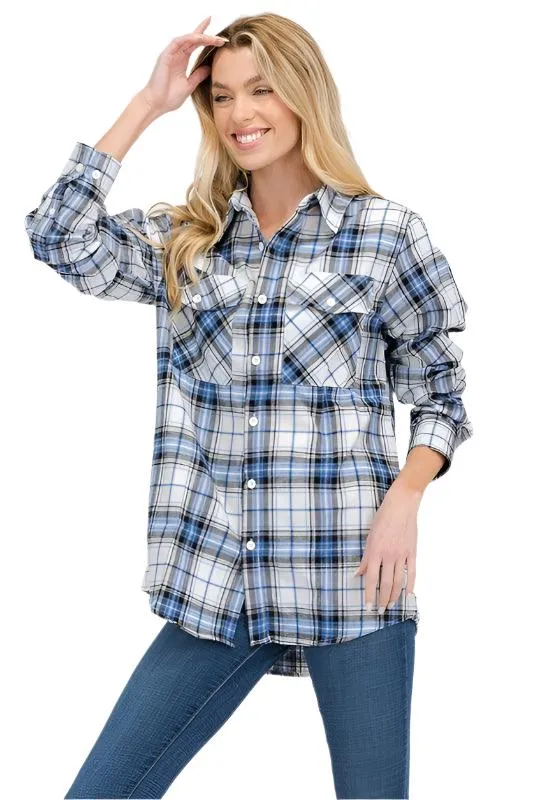 Oversized Checker Plaid Flannel Long Sleeves