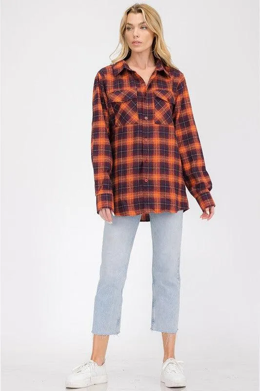 Oversized Checker Plaid Flannel Long Sleeves