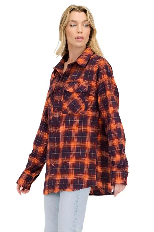 Oversized Checker Plaid Flannel Long Sleeves