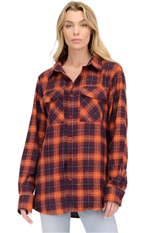 Oversized Checker Plaid Flannel Long Sleeves