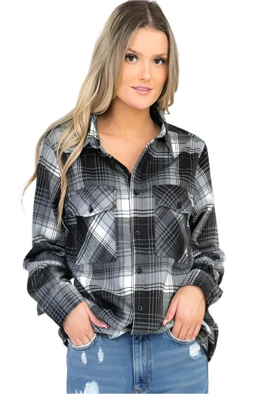 Oversized Checker Plaid Flannel Long Sleeves