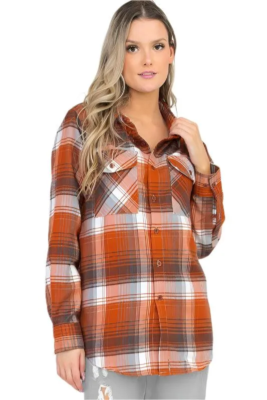 Oversized Checker Plaid Flannel Long Sleeves