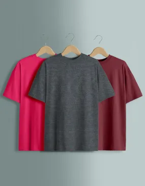 Pack of 3 Oversized Tees: Maroon & Anthra & Vivamagenta