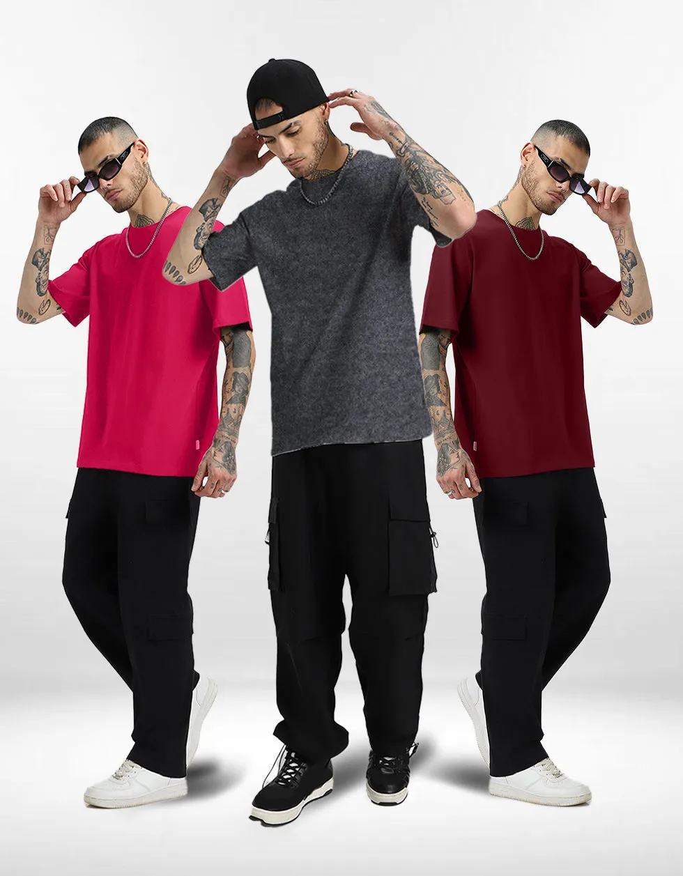 Pack of 3 Oversized Tees: Maroon & Anthra & Vivamagenta