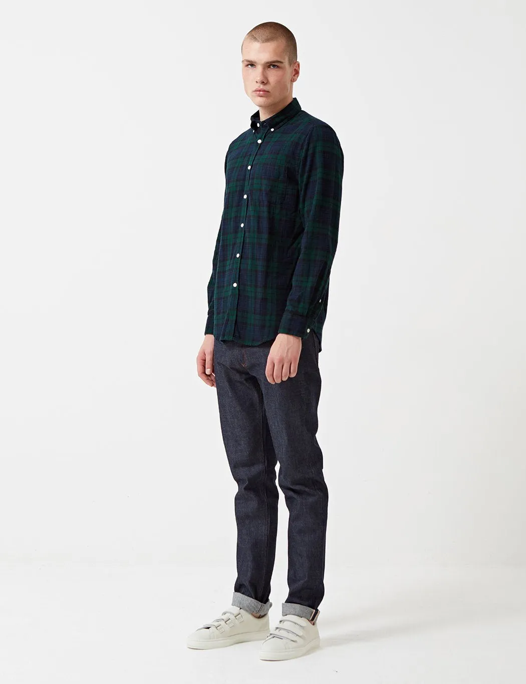 Portuguese Flannel Bonfim Checked Shirt (Flannel) - Navy Blue/Green