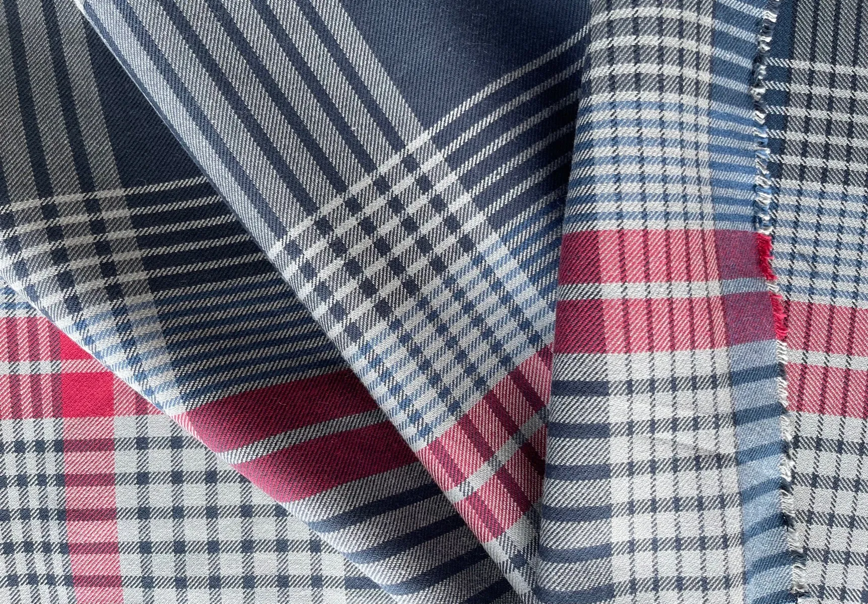 Red, Smoke & Navy Plaid Cotton Flannel Twill