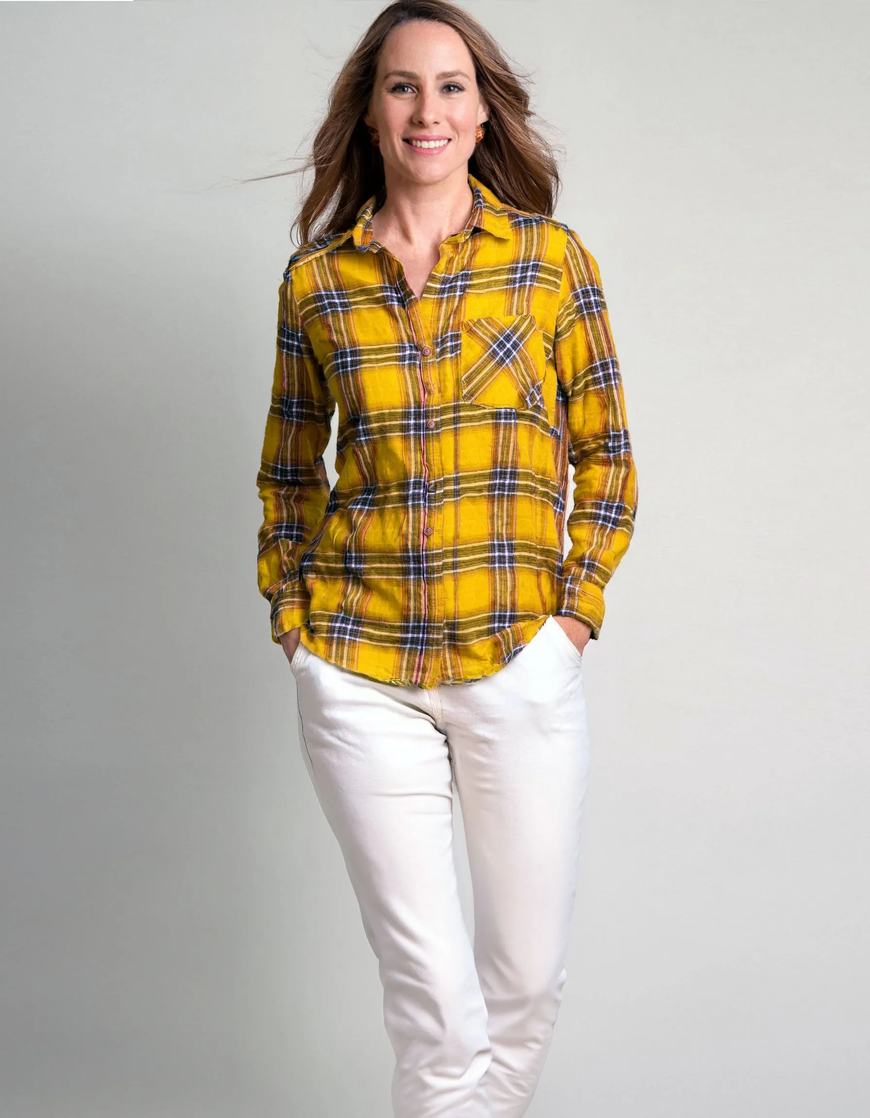 Sunshine Yellow Plaid Flannel Shirt