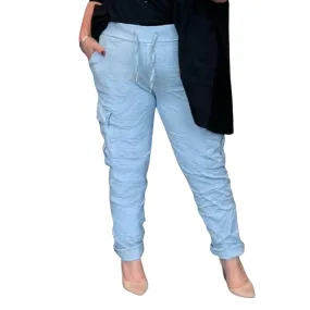 SUPER STRETCHY HIGH RISE ELASTIC WAIST CARGO TROUSERS