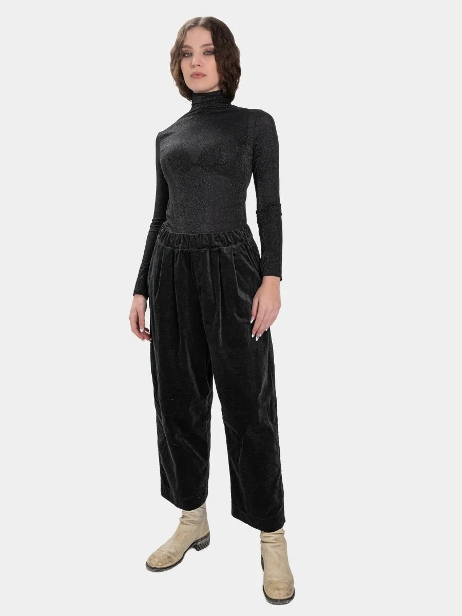 Velvet Pleated Elastic Waist Trousers