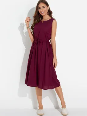 Wholesale Burgundy V-Neck Sleeveless Casual Dresses