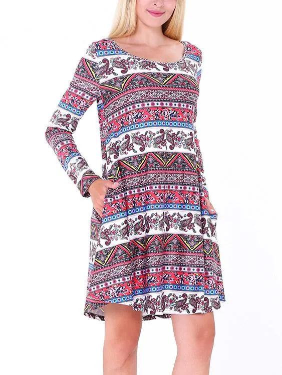 Wholesale Round Neck Geometrical Long Sleeve Casual Dresses