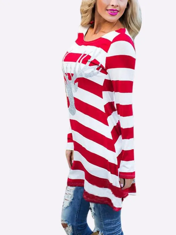 Wholesale Round Neck Long Sleeve Stripe Casual Dress