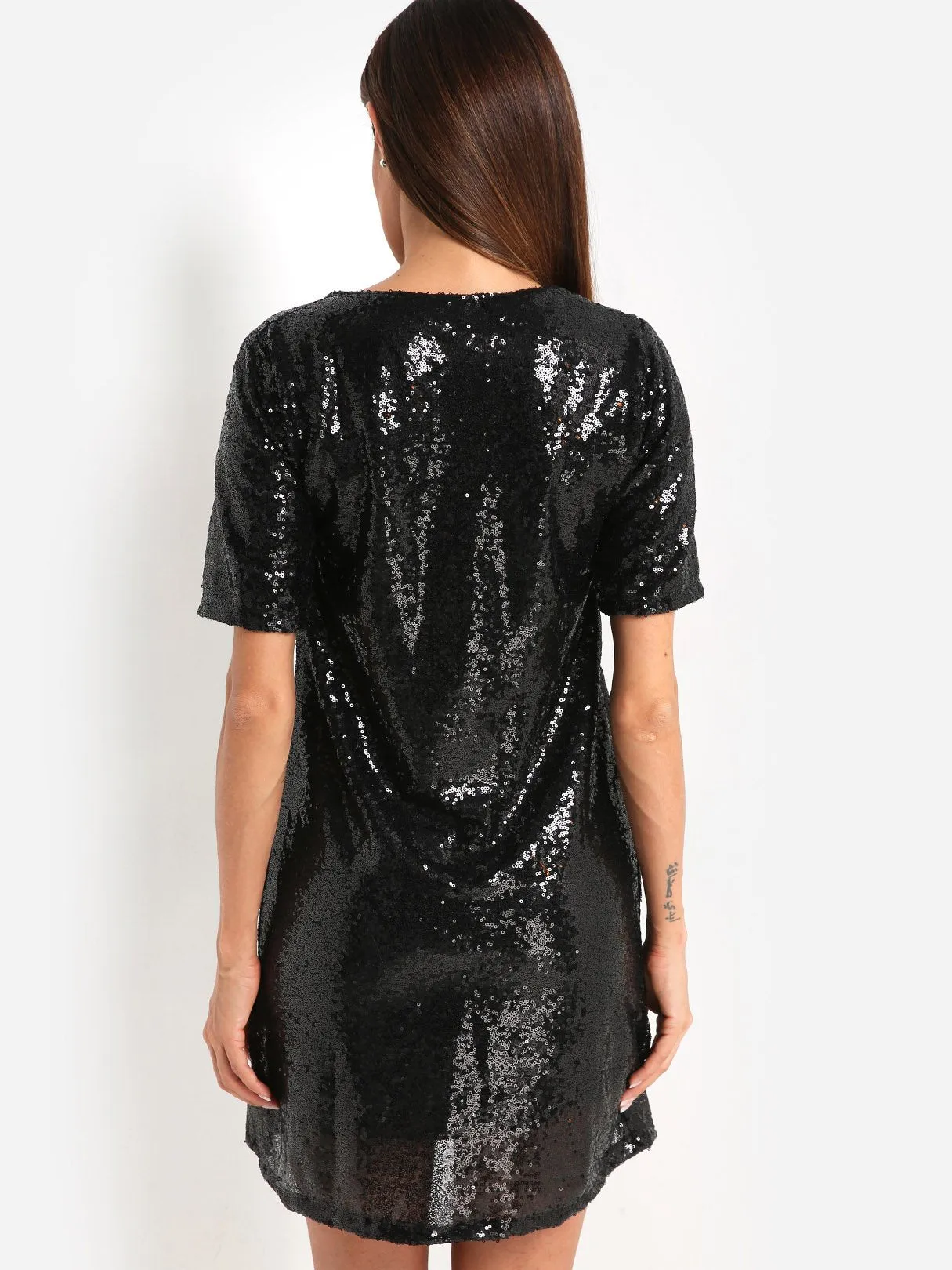 Wholesale Round Neck Short Sleeve Sequins Embellished Casual Dress