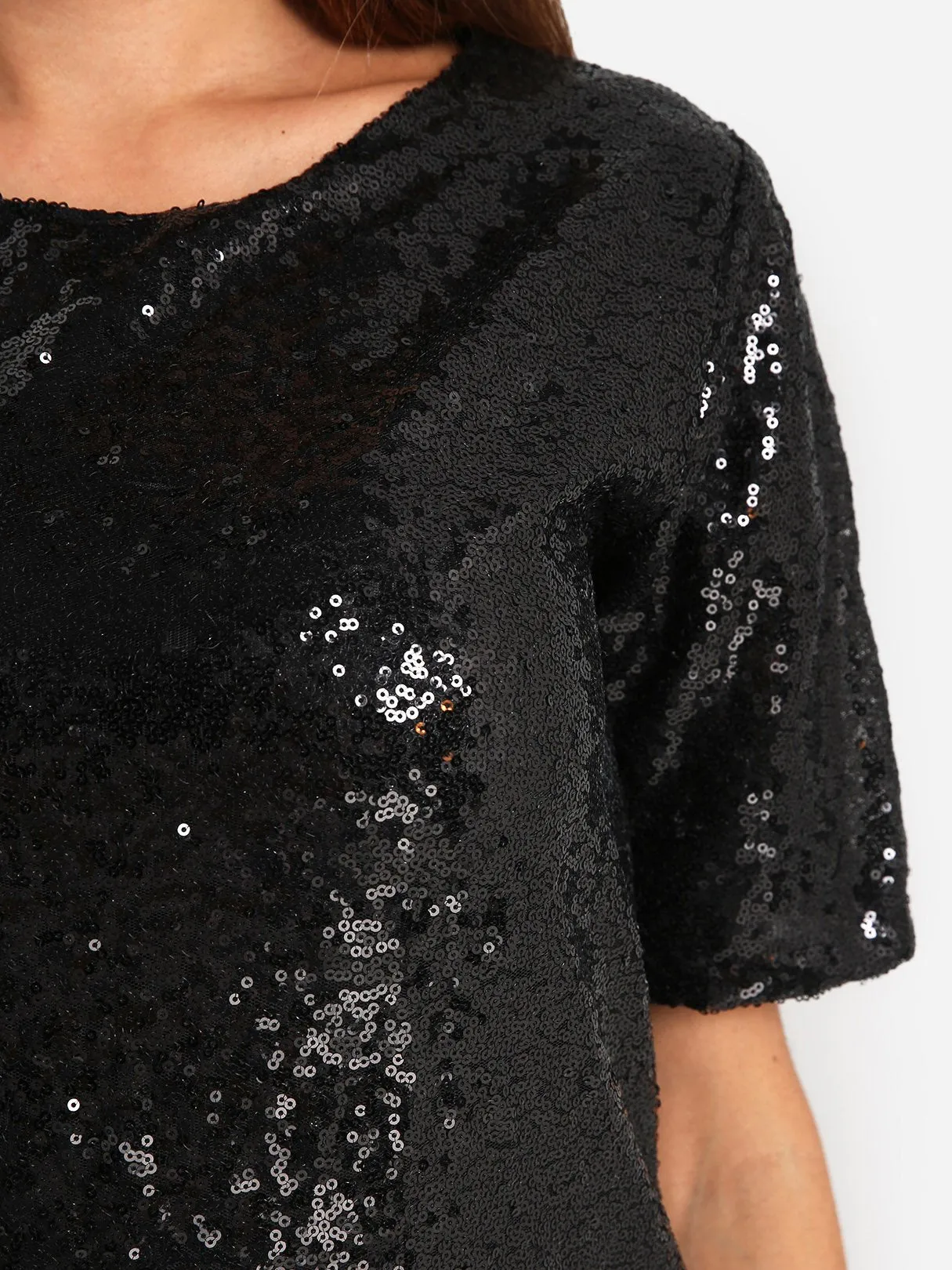 Wholesale Round Neck Short Sleeve Sequins Embellished Casual Dress