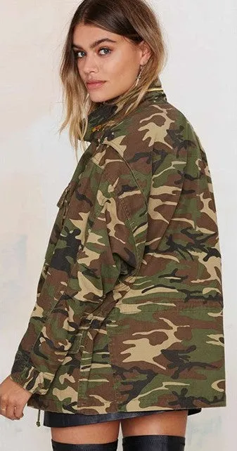 Women's Spring Vintage Camouflage Outwear | Ladies Windbreaker