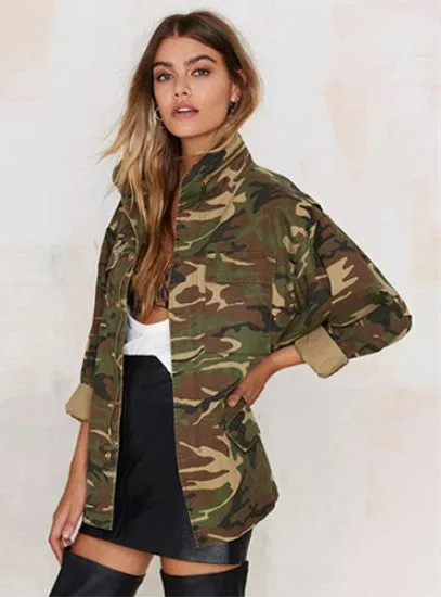 Women's Spring Vintage Camouflage Outwear | Ladies Windbreaker