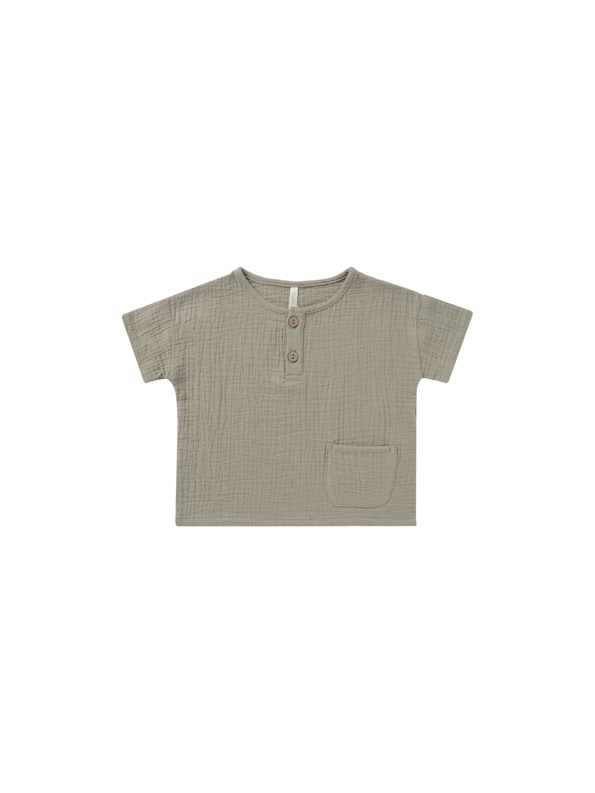 Woven Henley Tee - Sage